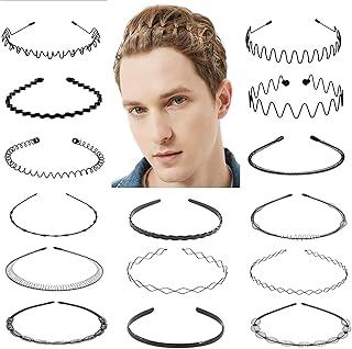 Set di cerchi per capelli in metallo e plastica da 15 pezzi, fascia elastica antiscivolo per capelli, copricapo, accessori per capelli unisex semplici ondulati neri all'aperto