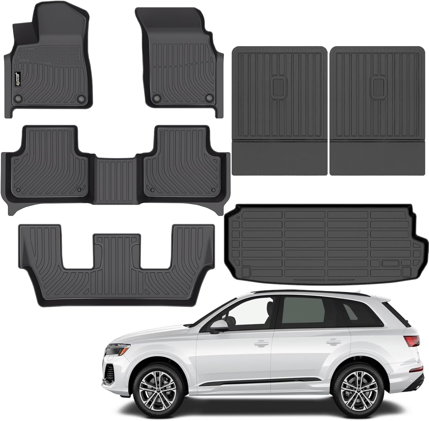 Jenofa-for Audi Q7 / SQ7 2017-2025 7 Seats All Weather Floor Mats Automotive Car Mat Fit 2024 Q7 Accessories (Floor Mats & Rear Seat Back Mats & Cargo Liner) 44|For Q7 2020-2025 Backrest Set
