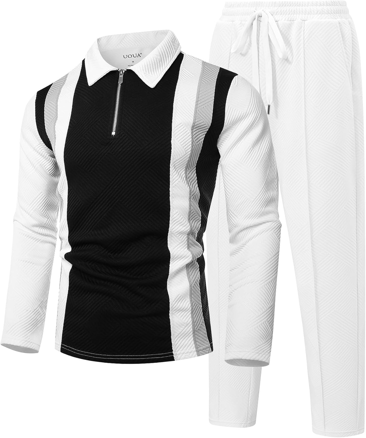 UOUA Mens 2 Piece Set Casual Outfits 1/4 Zip Polo Long Sleeve Shirt & Pants Track Suit Loungewear Athletic Sweatsuit - Image 5