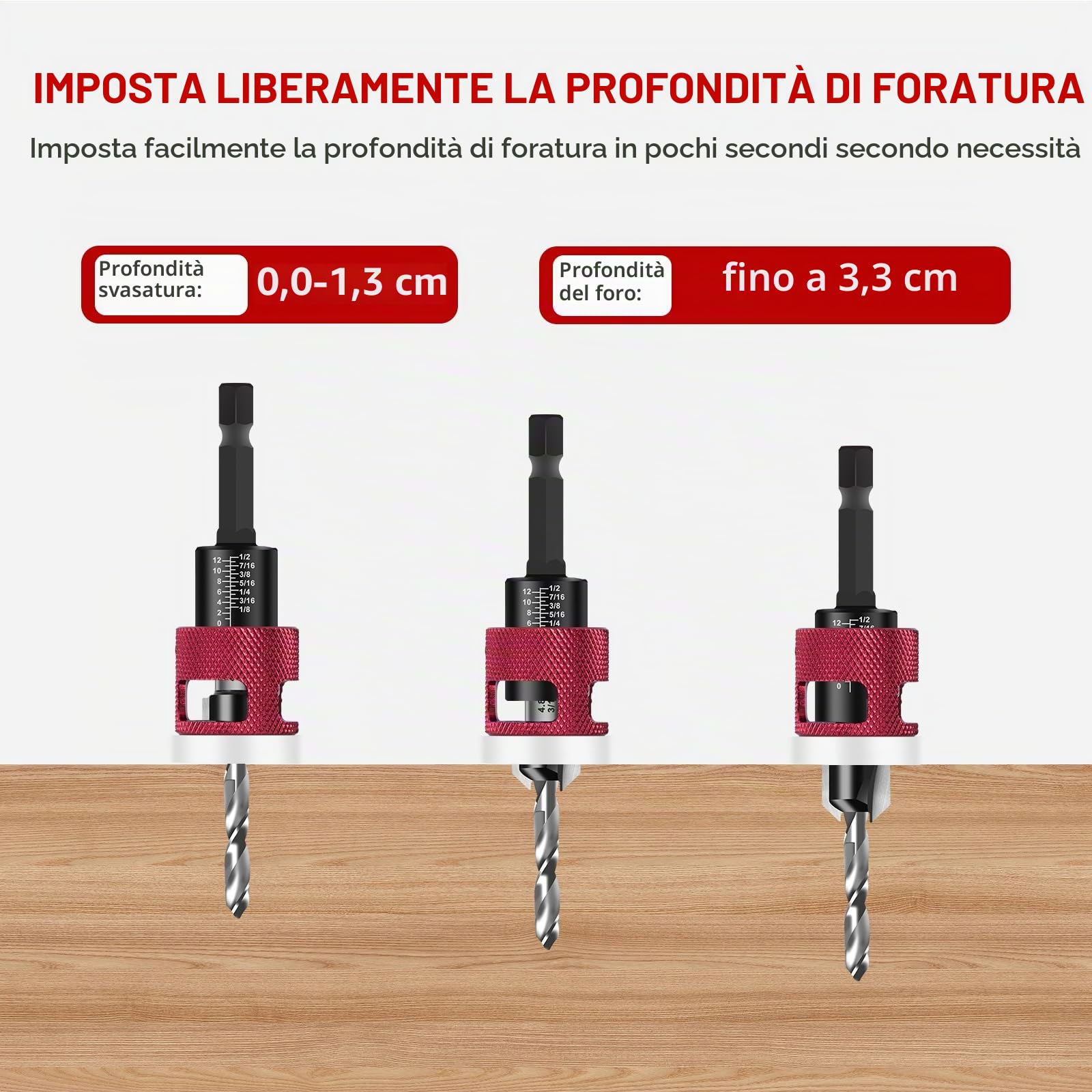 Set di 5 punte per trapano a svasatura per legno, con attacco esagonale, in HSS-M2, fori precisi, per officina, lavorazione del legno