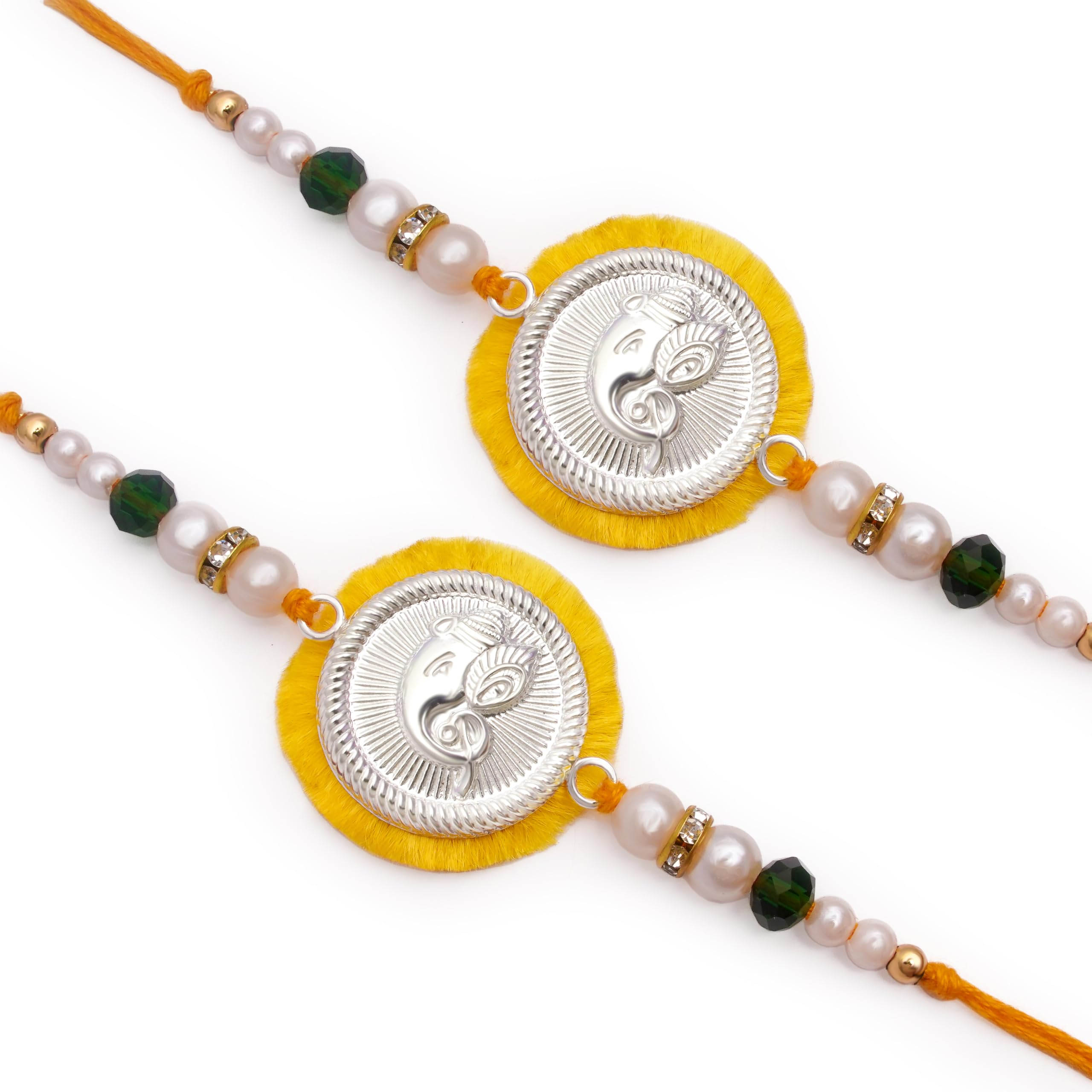 Milan Jewellers Mens (0133) Bis Hallmarked 99% Fine Silver Certified Ganesha Rakhi (Pack Of 2) (Yellow) With Roli Chawal (Kumkum)-image-10