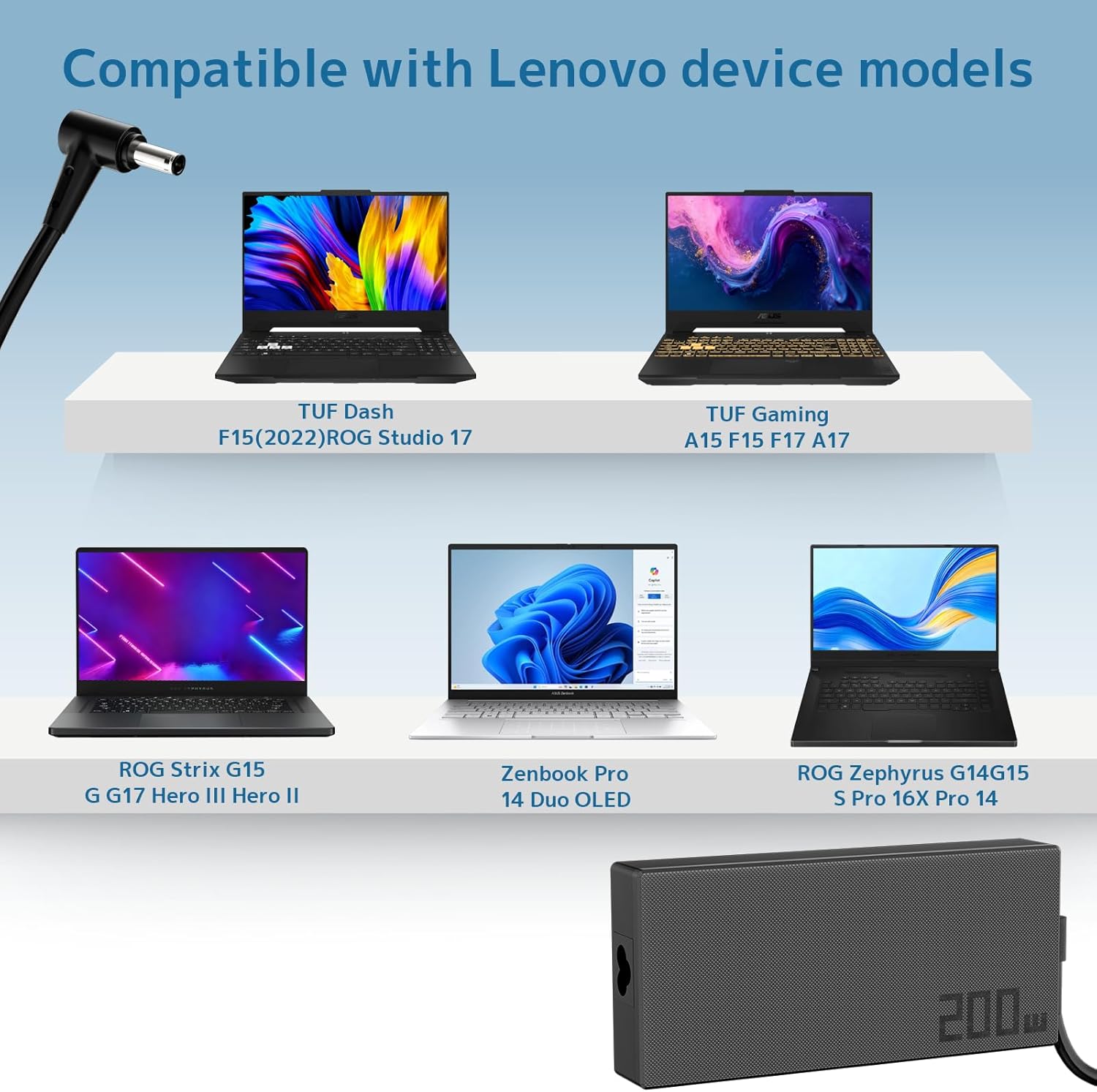 200W Laptop Charger Compatible with ASUS ROG Strix G15 G16 G513 G17 G713 G733 Dash F15 Zephyrus G15 GA503 tuf Gaming Zenbook Pro A15 F15 F17 ADP-200JB D Power Adapter