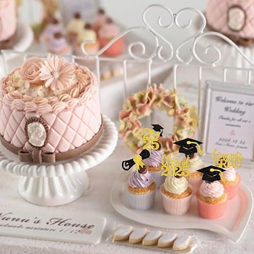 Miniatura 49 de Paquete de 24 adornos dorados para cupcakes de graduación 2025 con purpurina So Proud of You Done Diploma Graduation Cap Cupcake Picks Class of 2025