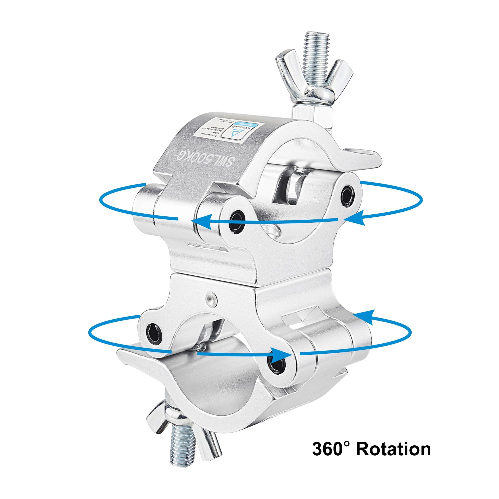 Abrazadera giratoria Pro TUV de 5 cm, 2 paquetes de 2 unidades de acoplador giratorio de 500 kg, abrazaderas de armadura de 50 mm, giro de doble cabeza según sea necesario, dos abrazaderas