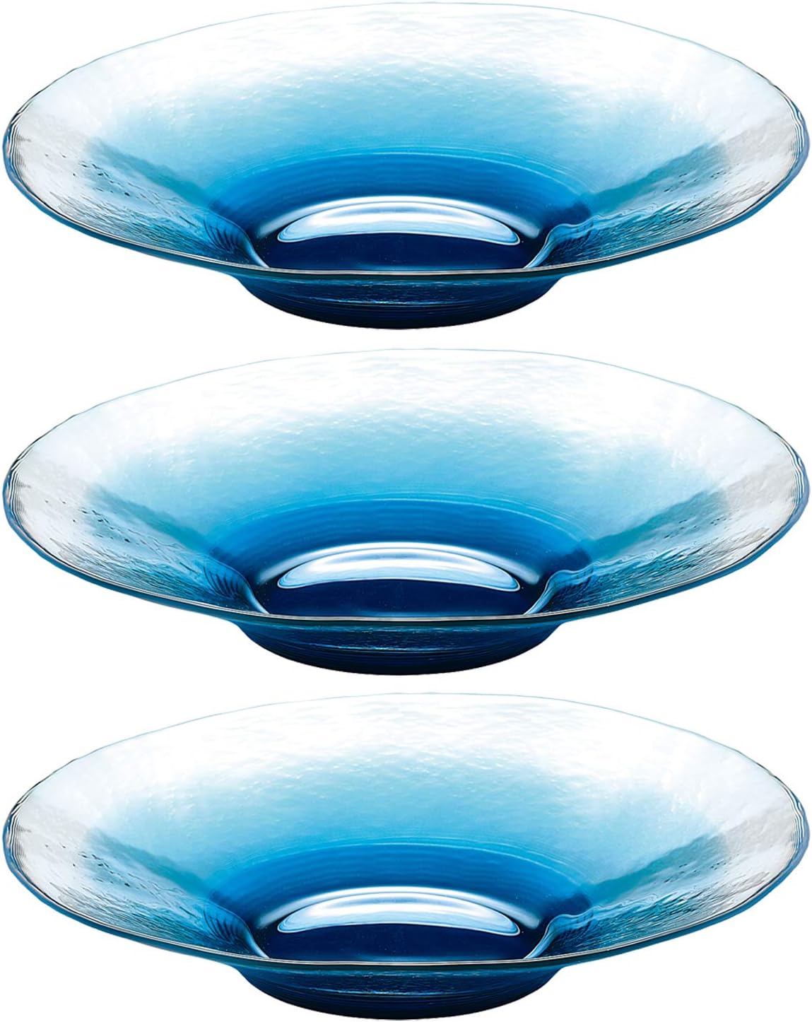 Toyo Sasaki Glass FUTAE 46056WSHB Bowls, Blue, Approx. φ9.8 x 1.9 inches (25 x 4.7 cm), Pack of 3