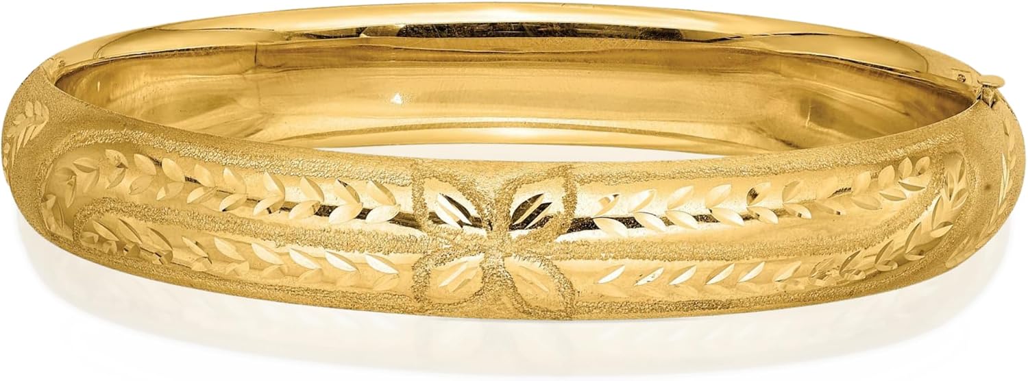 IceCarats 14K Solid Yellow Gold Florentine Hinged Bangle Bracelet 8 inch Diamond Cut, Polished, Matte For Her