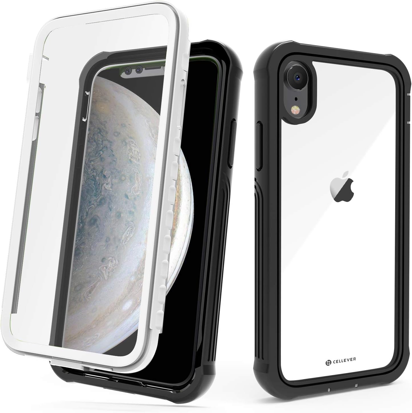 CellEver Clear Full Body Case for iPhone XR, Military Grade Protection with Soft TPU Bumper and [Built-in Screen Protector] [Lightweight] Shockproof Transparent Phone Cover 6.1 Inch (White)