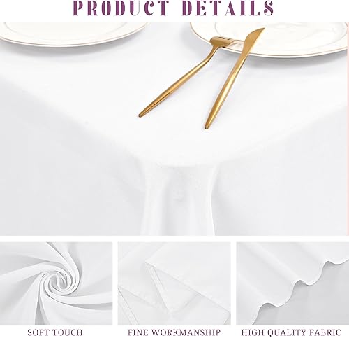 Miniatura 4 de Mantel rectangular blanco de 60 x 126 pulgadas para mesa de 8 pies, resistente a las manchas y a las arrugas, lavable, tela de poliéster impermeable