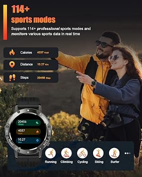 Military Smart Watches for Men(Answer/Make Calls), 1.39 HD Fitness Watch, 24/7 Heart Rate Sleep Monitor, Smart Watch for Men,114+ Sport Modes, IP68 Waterproof Smartwatch for Android iOS, 30Day, Black