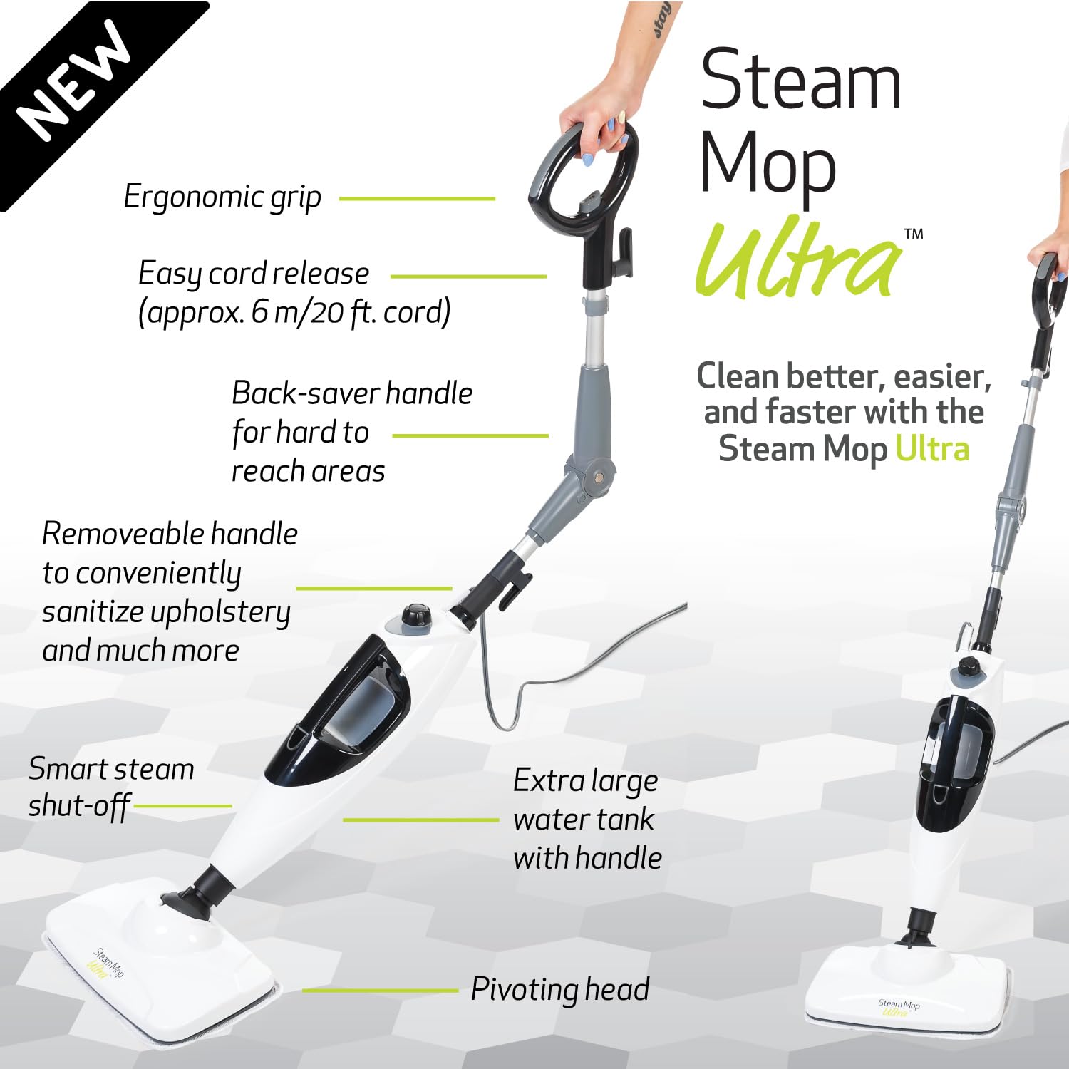 Steam Mop Ultra | Lightweight Steam Mop Cleans Hardwood, Laminate, Luxury Vinyl Plank, Tile, Linoleum and More