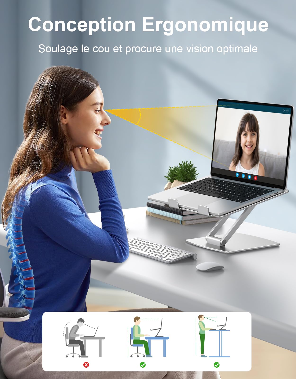 CIRYCASE Support Ordinateur Portable Ajustable, Support pour Livre/PC Portable Bureau Pliable, Laptop Stand Ventilé en Aluminium Ergonomique, Compatible avec MacBook Air/Pro et Autres 10 à 16 Pouces