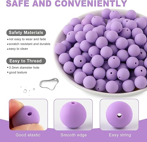 Miniatura 5 de HHCFAST 150 cuentas de silicona de 0.591 in, cuentas de silicona para hacer llaveros, cuentas de silicona a granel para hacer pulseras, collares y