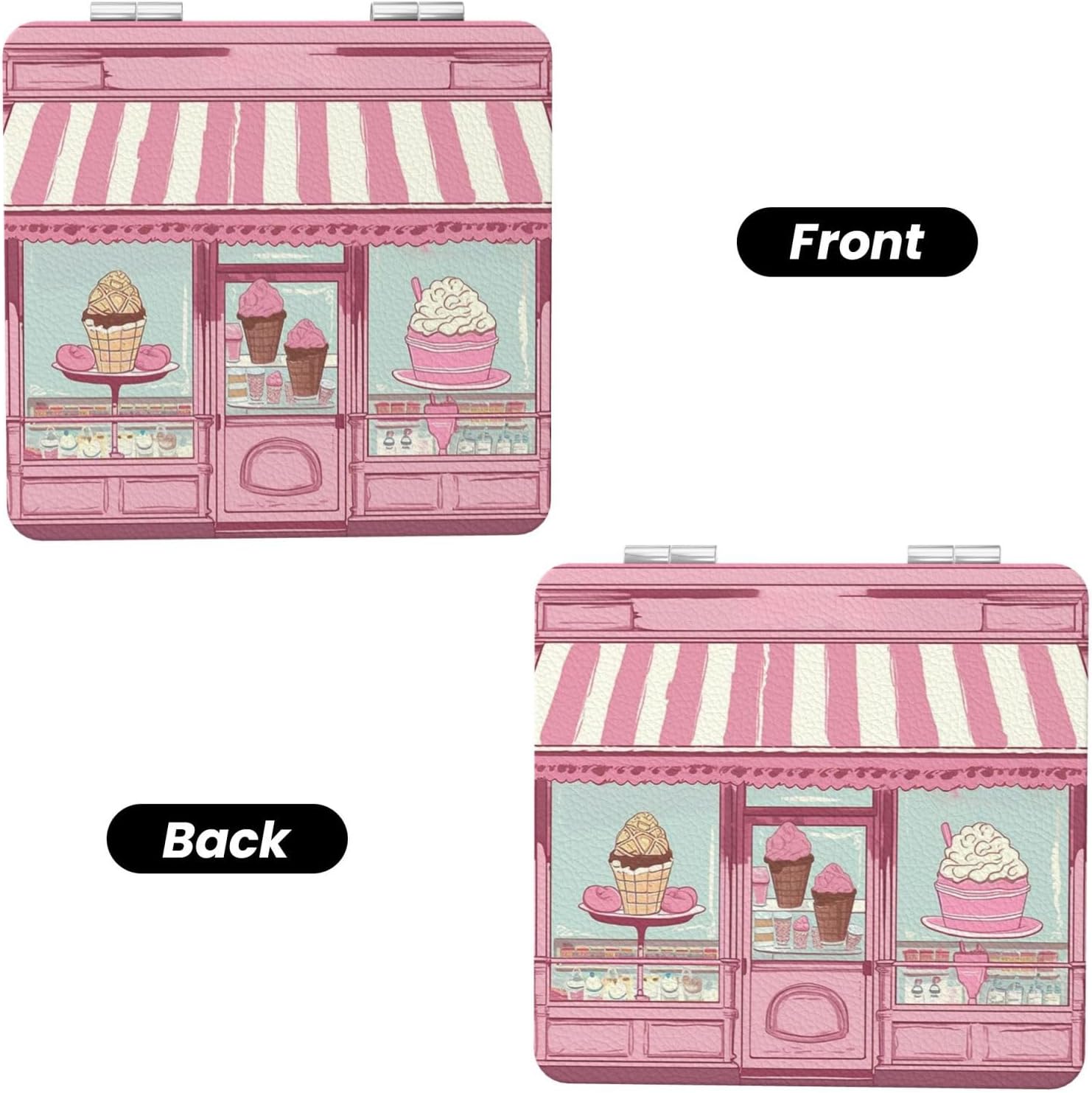 Compact Mirror Ice Cream Store Pocket Travel Makeup Mirrors Double Sided 1x/2x Magnifying Foldable Mini Cosmetic Mirrors Portable Handheld Beauty Mirror for Women Girls Gift image 2