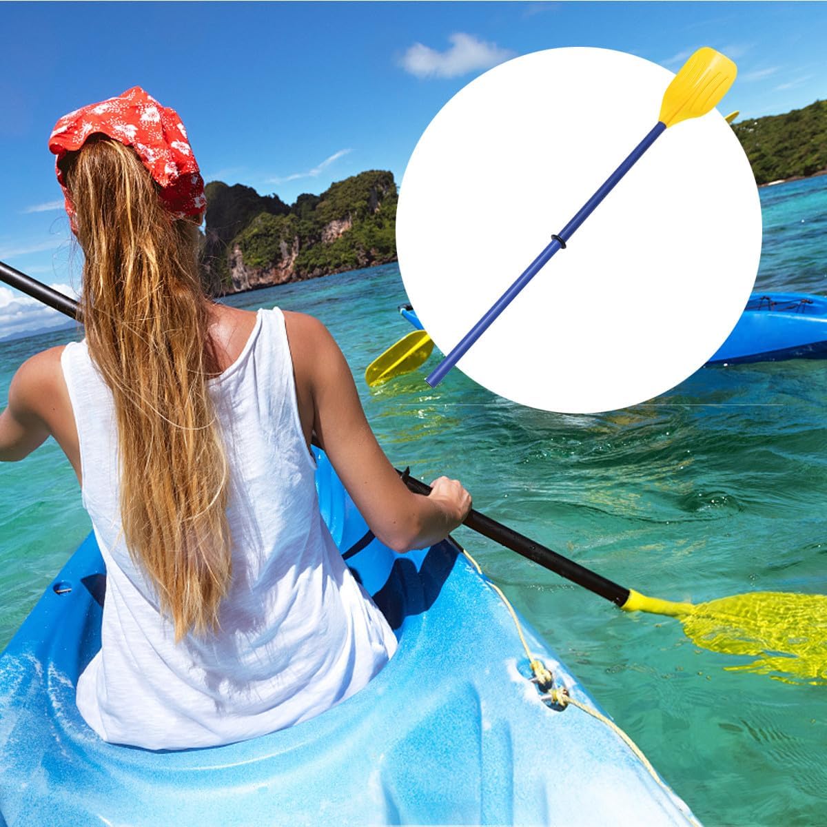 LALAFINA Pp Kayak Paddle 2pcs Removable Plastic Boat Oars with Yellow Blades and Blue Shaft, Portable Canoe Rafting Paddles for Kayaking and Inflatable Boats