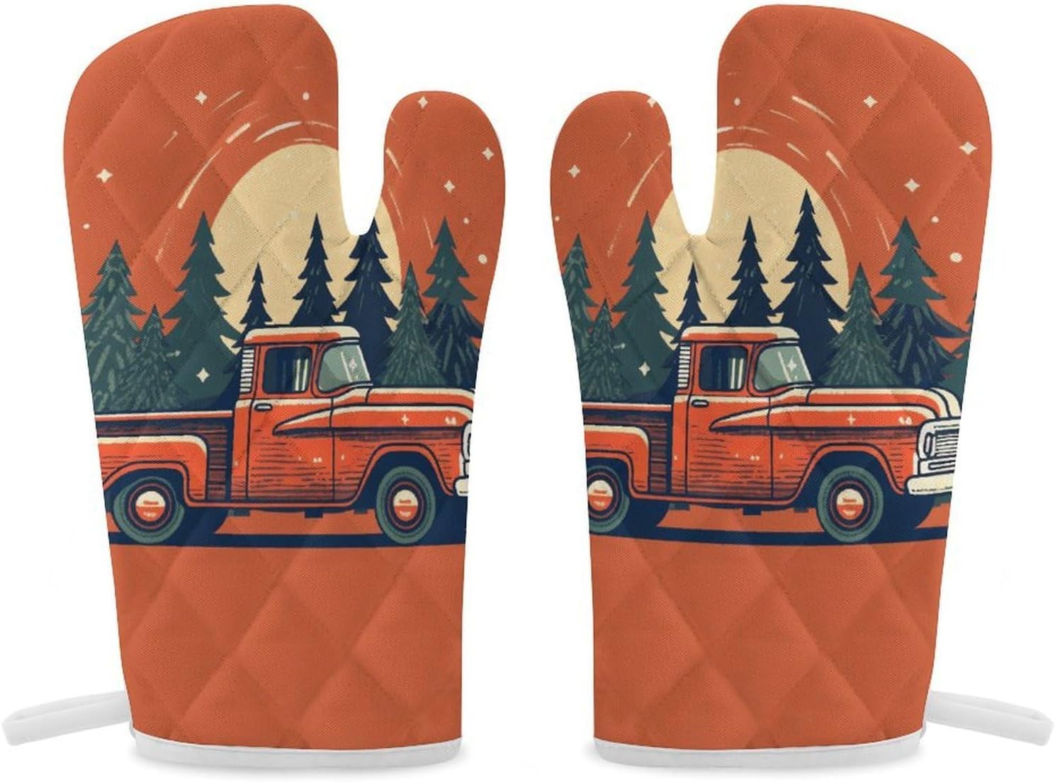 2 Pcs Oven Mitts Heat Resistant Kitchen Gloves Soft Safety Red Pickup Truck Carrying Oven Glove for Microwave, Barbecue