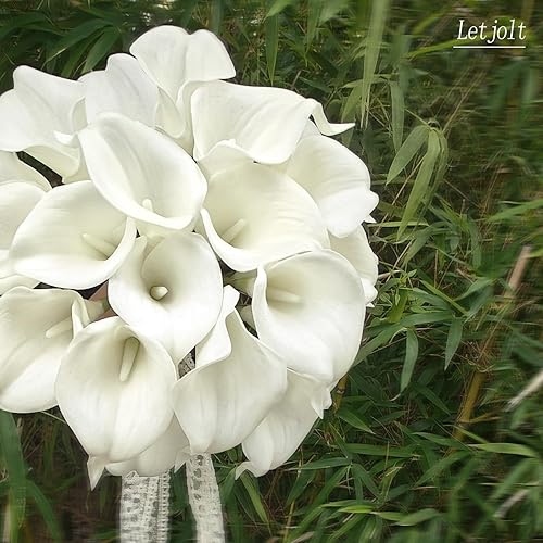Miniatura 2 de Letjolt Ramo de flores artificiales de lirio de cala blanco, 20 unidades, para boda, novia, ducha, bendición, decoración del hogar, flores de lirios