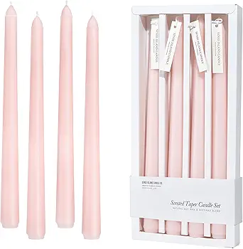 Pink Taper Candles 10'' Baby Pink Blush Candle Sticks Set of 4 | Delightful Citrus Scented Natural Soy Wax Candlesticks for Home Decorations, Tapered Candles for Mantles,Wedding House Warming Gifts