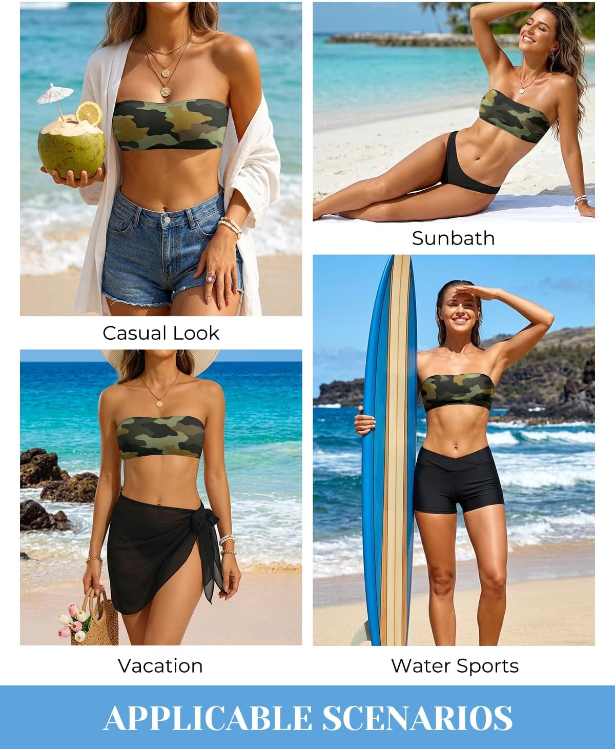 Aqua Eve Women Strapless Bikini Top Only Bandeau Swim Top Tube Top Swimsuit