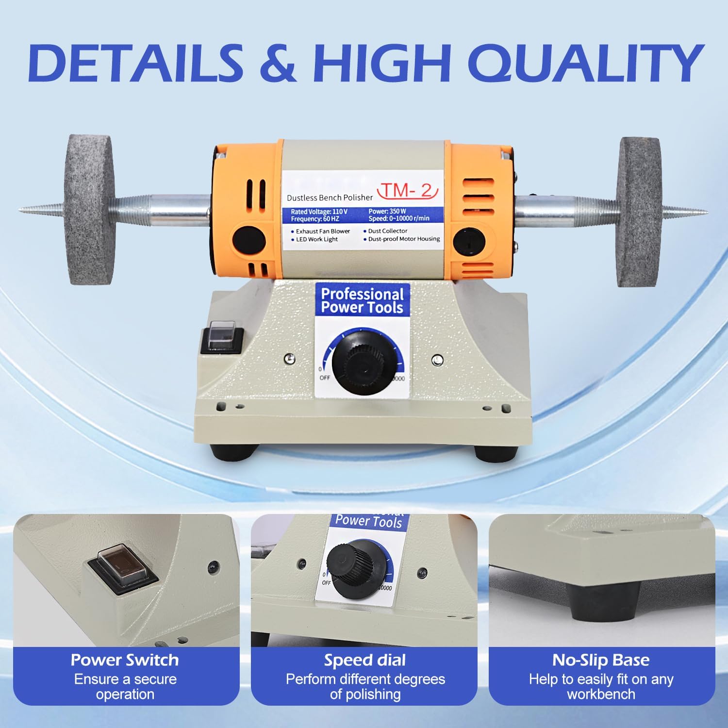 4" Jewelry Polisher - Adjustable Variable Speed Bench Buffer & Polishing Machine With 2 Cloth Wheels, 2 Abrasive Wheels, Safety Glasses & Compound for Jewelry, Dental, Metal, Jade Polishing