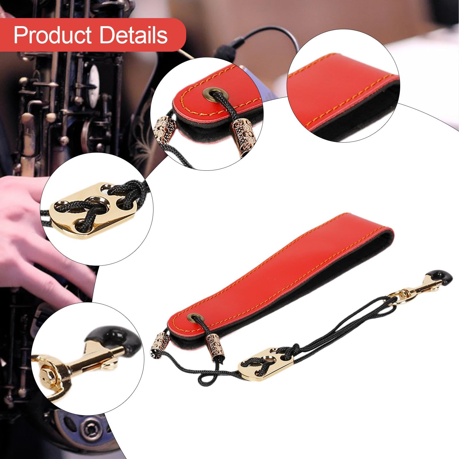 Colaxi Saxophone Neck Strap Wind Instrument Strap Replacement Lightweight Ergonomic Sax Brace Strap Adjustable for Stage Performance, red