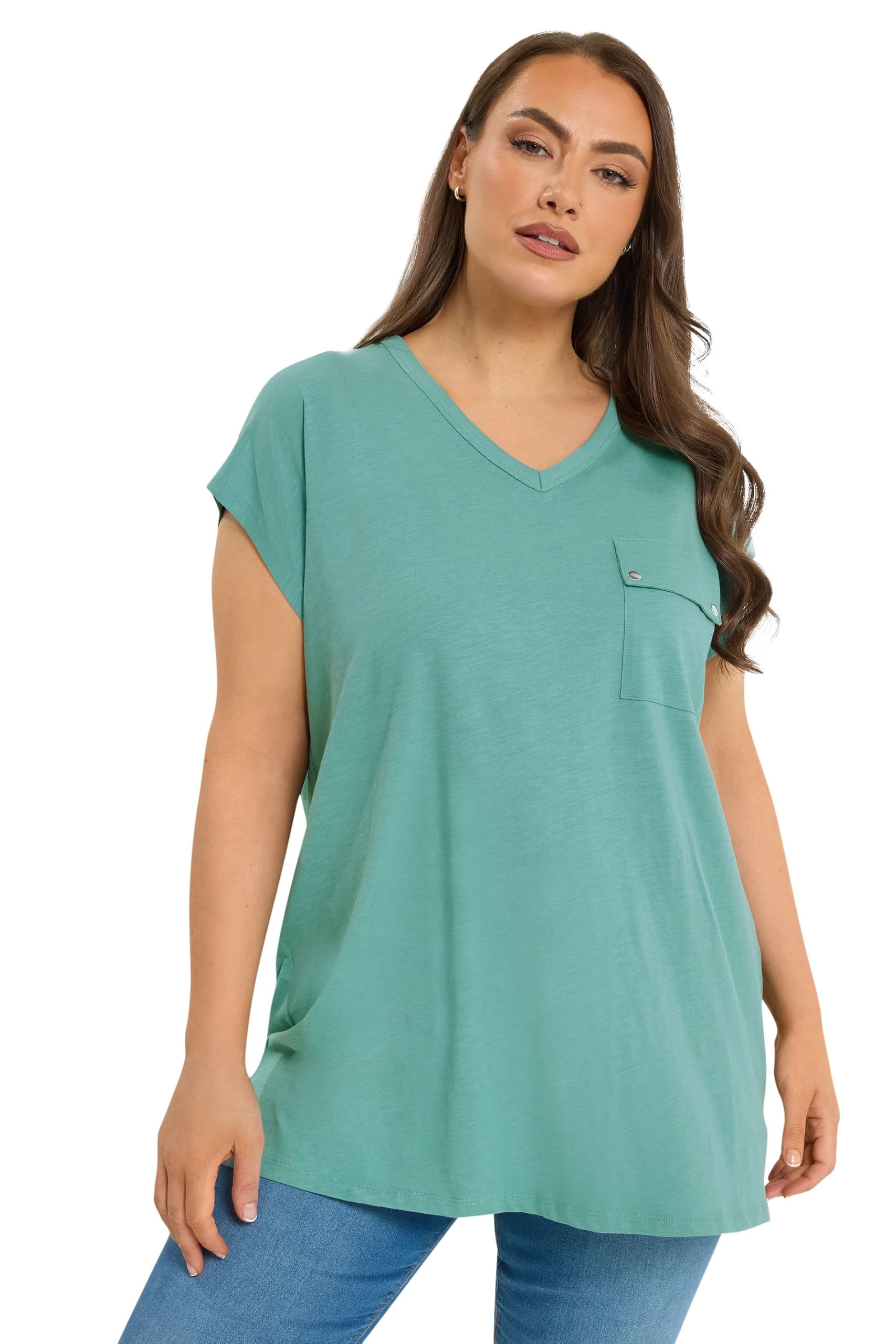 Yours Women's Green Pocket Cotton T-Shirt In | : Size 20