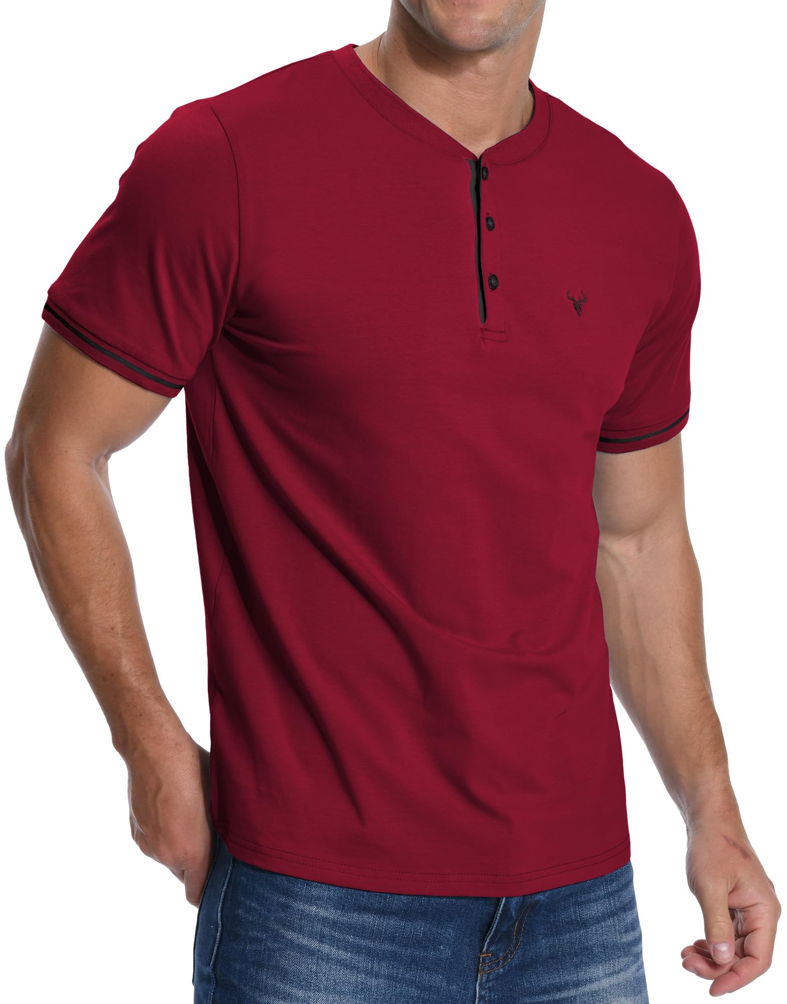 KUYIGO Men's Henley Shirts Short Sleeve Casual Button Cotton Embroidery Fashion Lightweight T-Shirts Tops