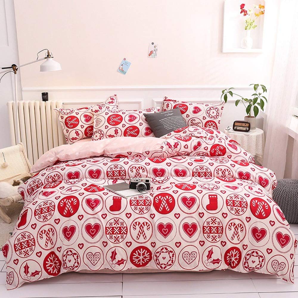 Parure de lit rouge flocon de neige douce et thermorégulatrice avec housse de couette 4 pcs