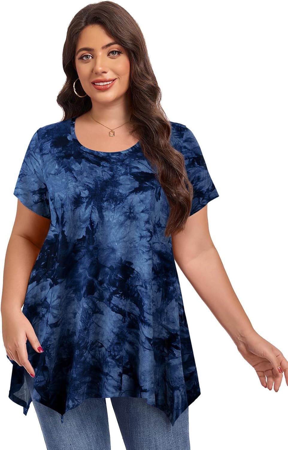 LARACE Short Sleeve Shirts for Womens Plus Size Tops Casual Summer Clothes Asymmetrical Tunic Blouses - Image 3