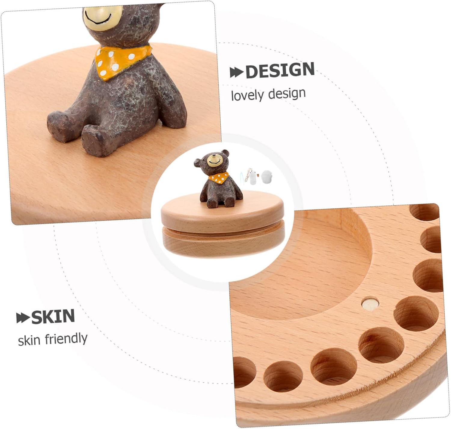 Lanugo and Teeth Storage Box Beech Wood Keepsake Container for Newborns and Smooth Surface Memorial Case for Saving Teeth and Hair Childhood Memory Random Color