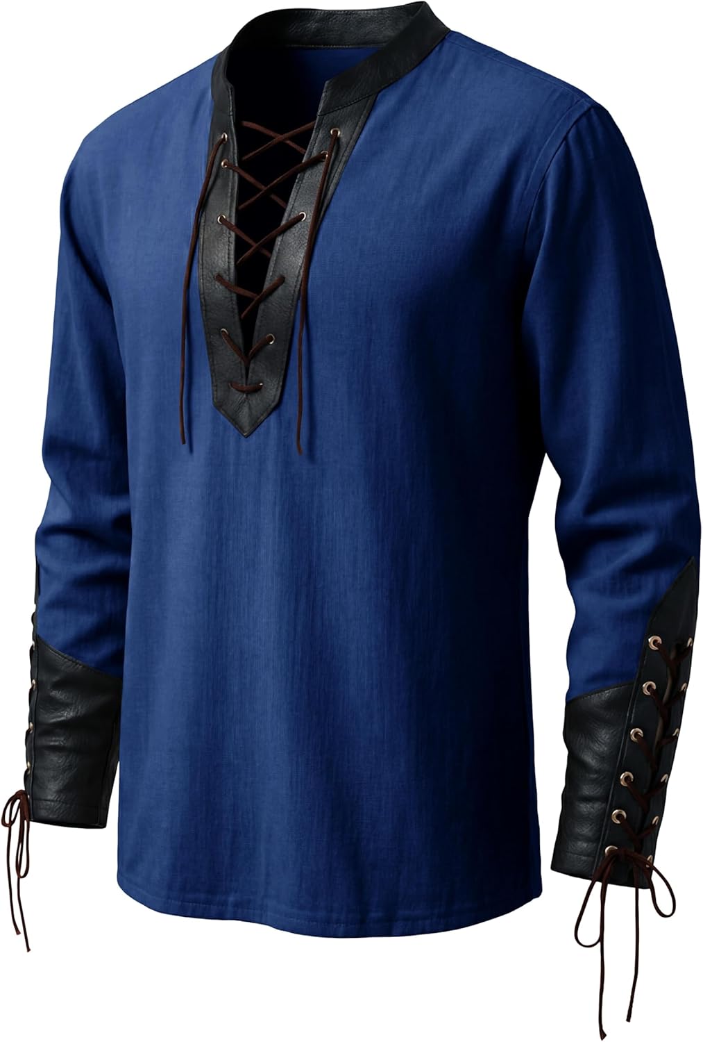 Runcati Mens Medieval Pirate Shirt Retro Lace Up Viking Renaissance Shirts Cotton Halloween Costume Faux Leather Tops