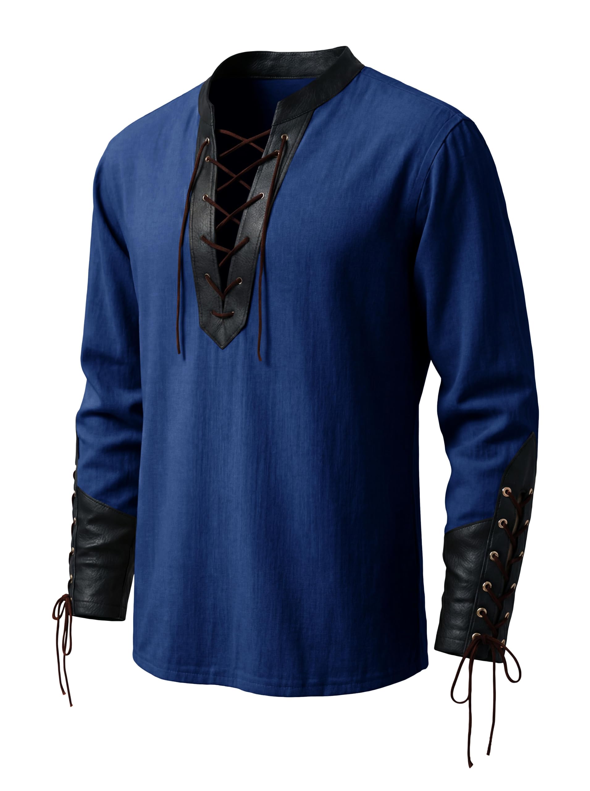 Runcati Mens Medieval Pirate Shirt Lace Up Faux Leather Viking Costume Tops