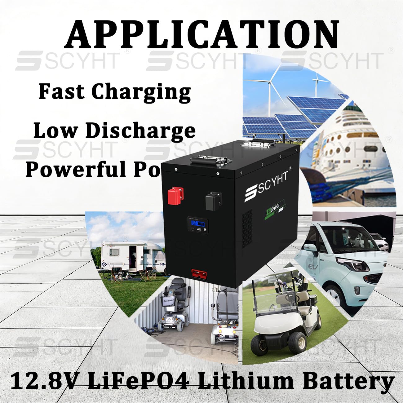 Batterie au Lithium 12,8 V Batterie Solaire Batteries pour voiturettes Golf Batteries LiFePO4 à décharge Profonde avec Carte Protection BMS intégrée,12.8v220ah