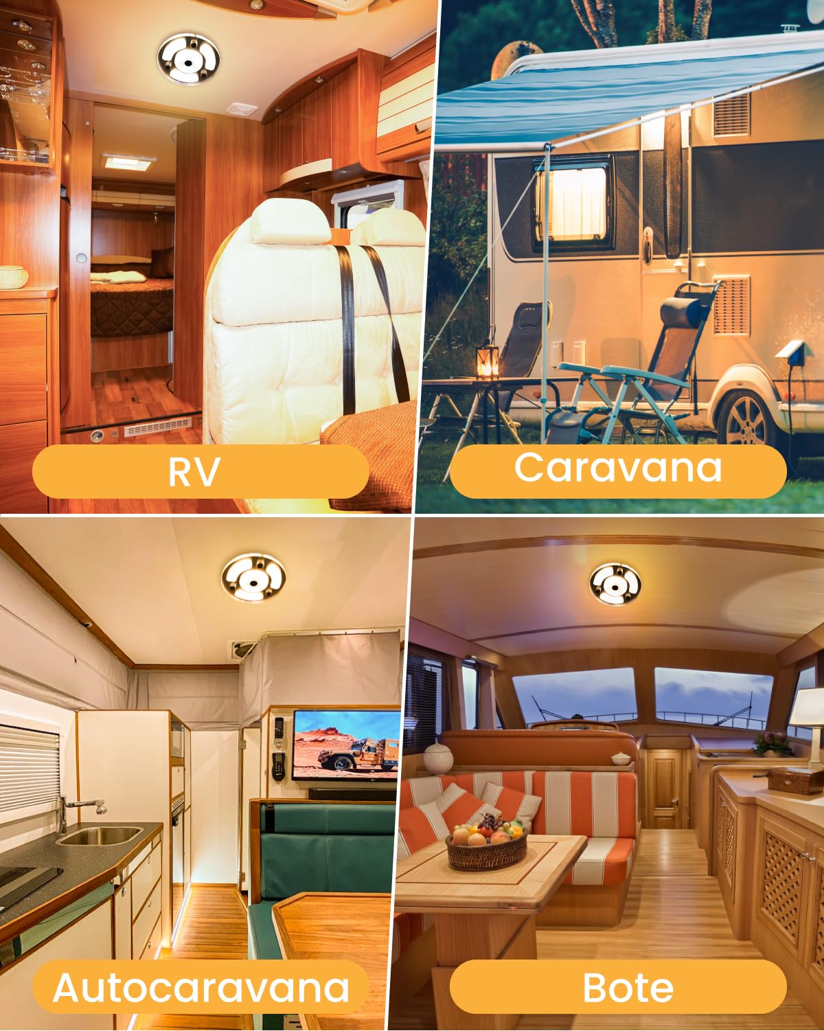 12V Luz de Techo LED Autocaravana Iluminación Interior, Luz LED 12V Regulable 3W Caravana Luces Interiores con Interruptor de Control Táctil, 3000K Campervan Luces para RV Autocaravana Caravana Barco