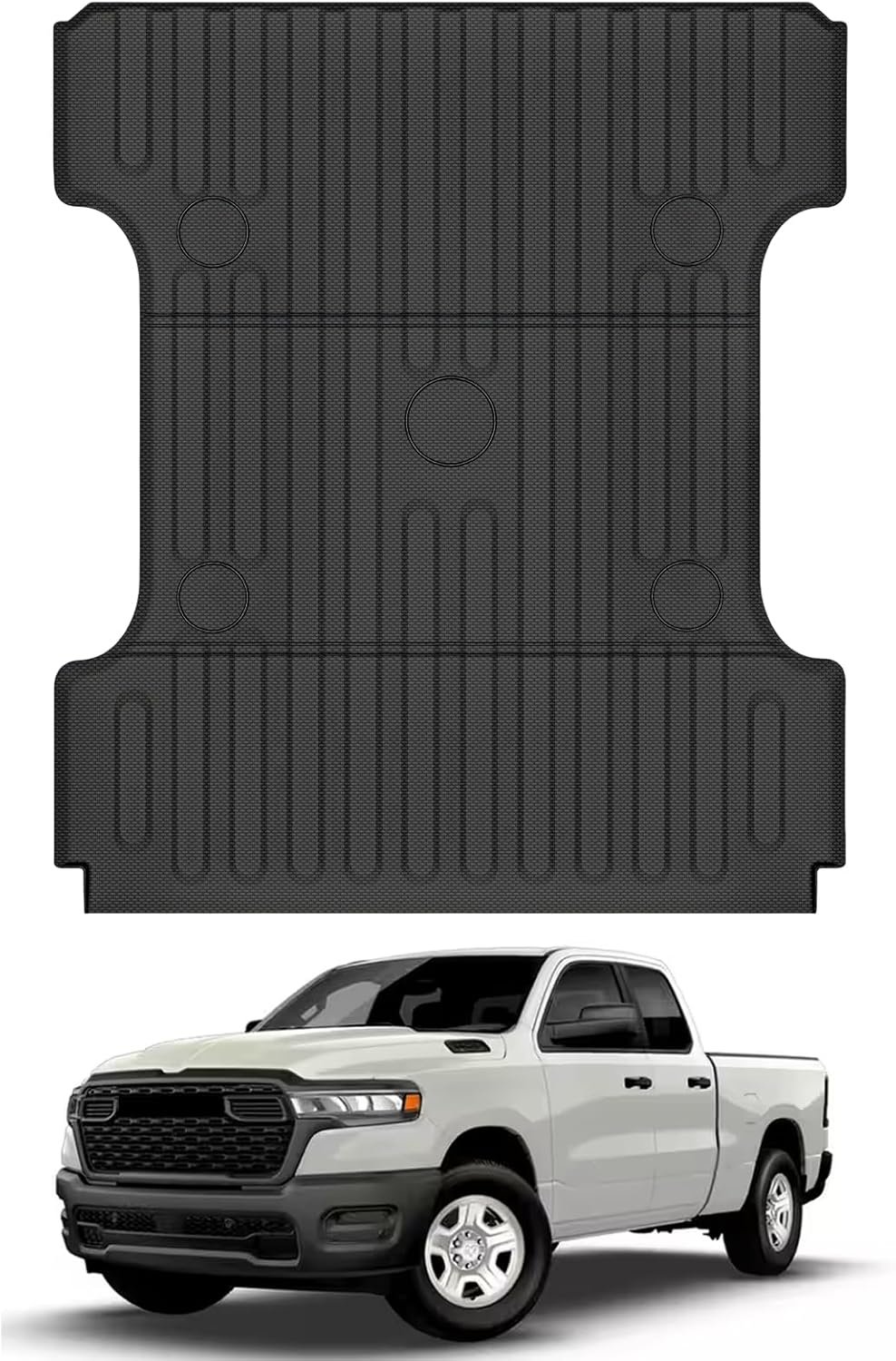 Mixsuper Truck Bed Mat for Dodge Ram 1500 2019-2026, Fit for 6.4 Ft Bed, All Weather Bed Liner TPE Durable Odorless Black