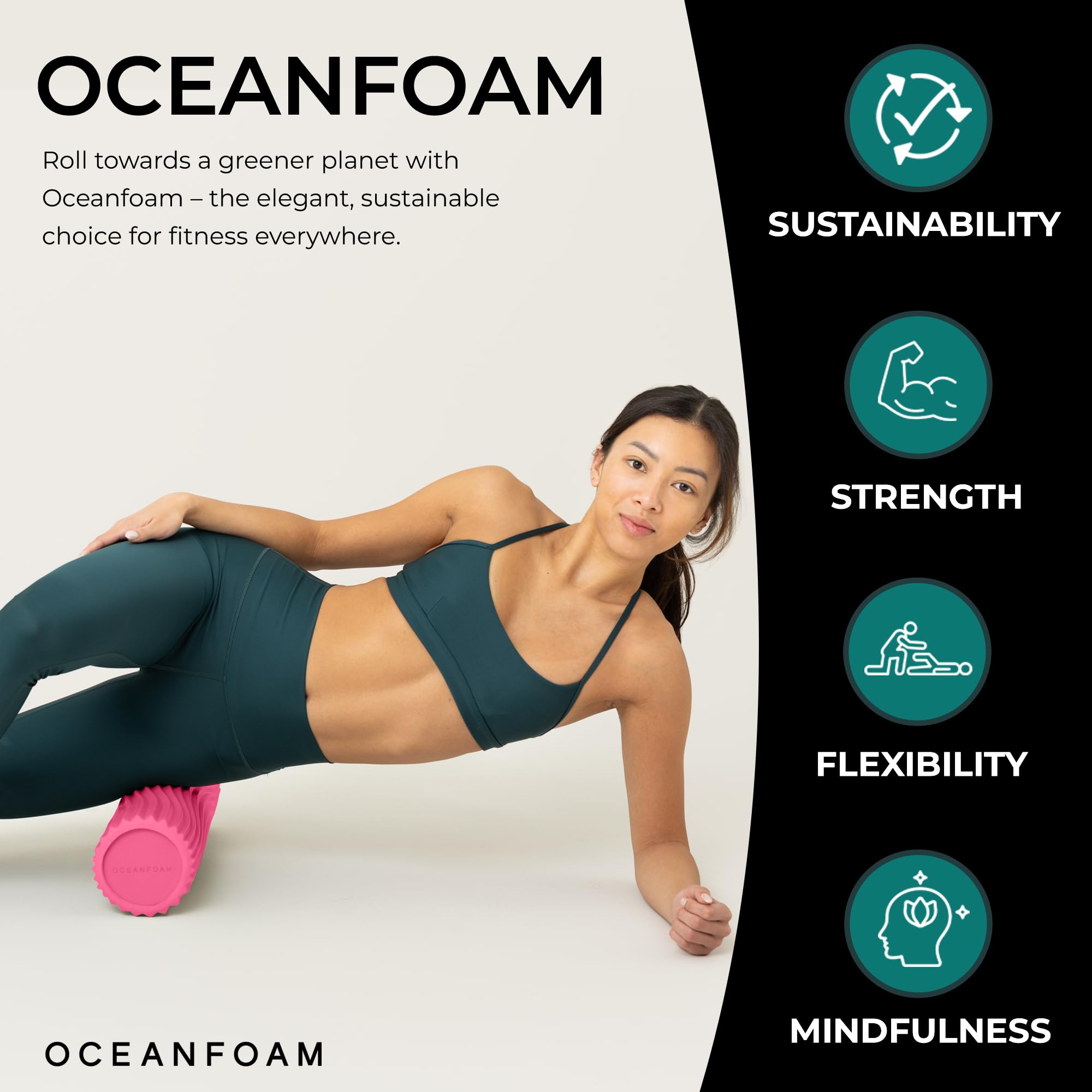 Oceanfoam Tidal Roller - Rodillo de espuma para masaje muscular para dolor de espalda y estiramiento, textura ergonómica de onda ancha, yoga, atletismo y bienestar, tamaño completo, 20 x 5 pulgadas,