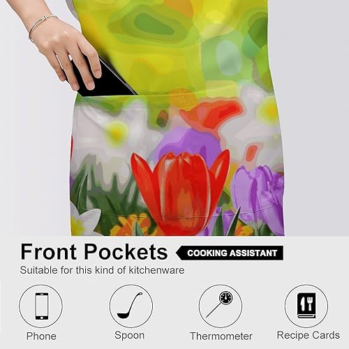 Miniatura 5 de MUSM Spring Flowers ApronClassic Vintage Funny with Pockets Aprons,Adjustable Bib Waterdrop Resistant for Kitchen Cooking Restaurant BBQ Painting