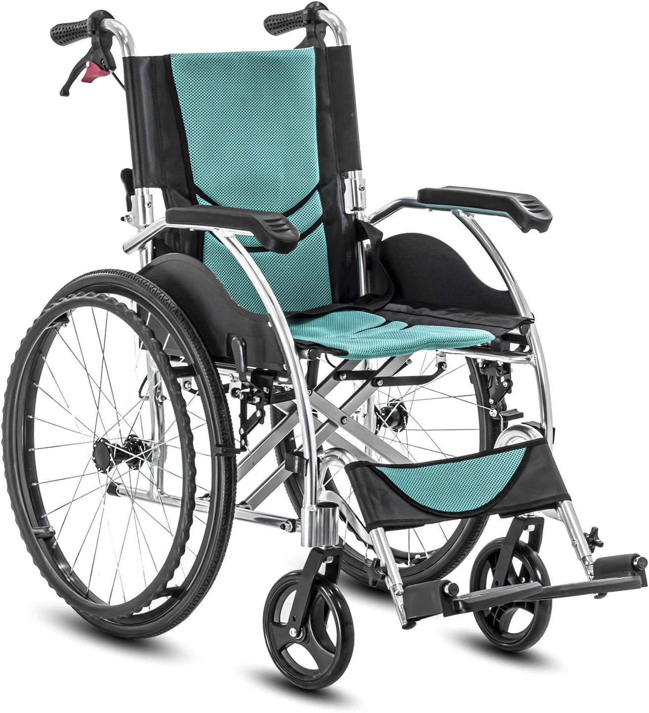 - KosmoCare Elegant Breeze Premium Imported Ultra Lightweight Wheelchair With Seat Belt - Crest Series - Light Blue