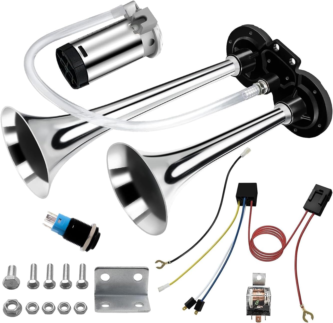 150DB Air Horn for Train, 12V Dual Trumpets Super Loud Air Horn Kit