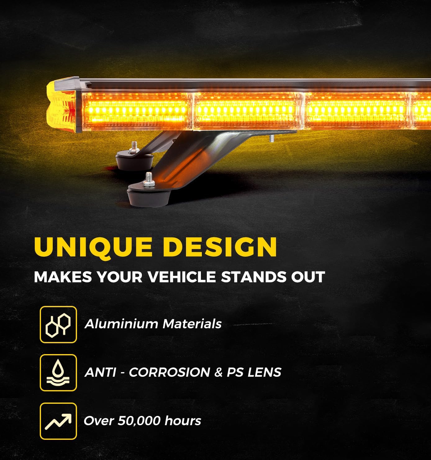 Xprite 42 inch 330 LED Rooftop Emergency Strobe Light Bar Heavy-Duty Flashing Warning Lights w/Adjustable Mounting Brackets, for Construction Vehicles Towing Work Trucks Plows Pickup - Amber