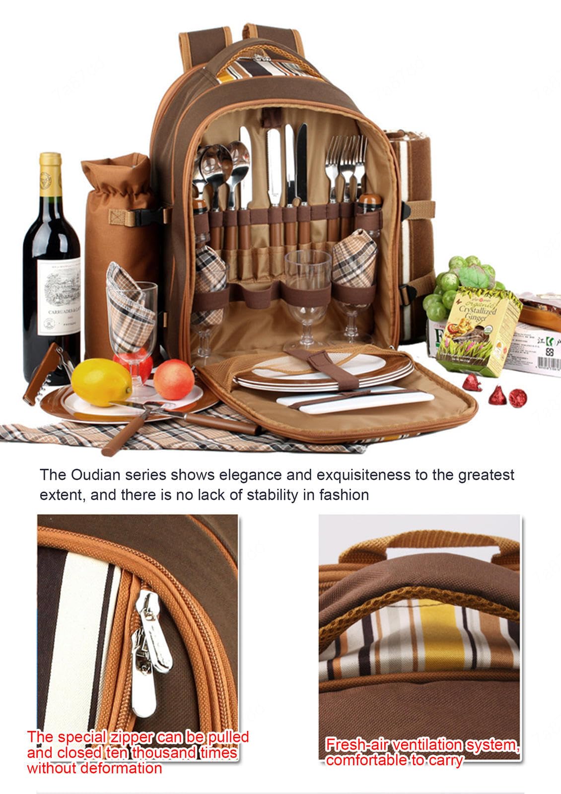 VIDECOR Mochila de Picnic Familiar para 4 - Mochila de Picnic para 4 con Mesa Plegable, Compartimento de Refrigeración Aislado, Soporte para Vino, Bolsa de Picnic Impermeable y,B