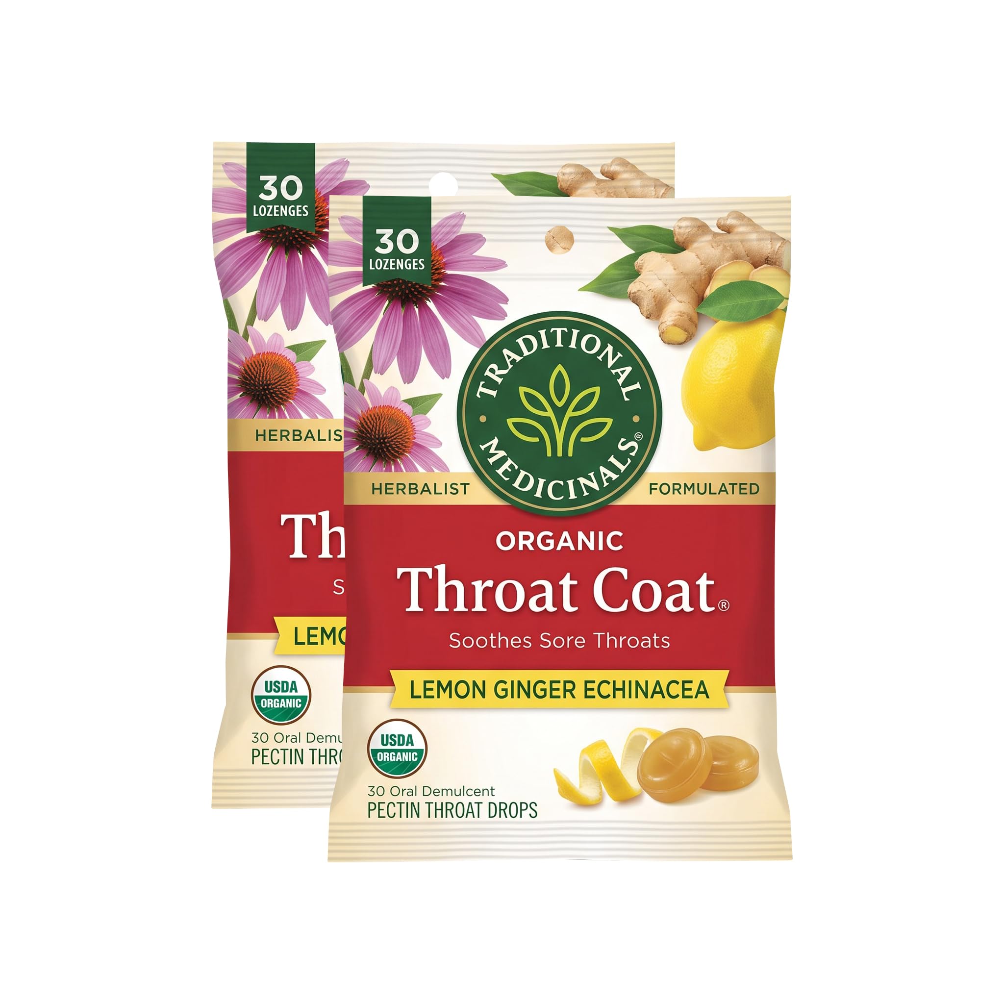 Traditional Medicinals Lozenges, Organic Throat Coat Lemon Ginger Echinacea, Sore Throat Support, 30 Individually Wrapped Lozenges — Amazon image 7