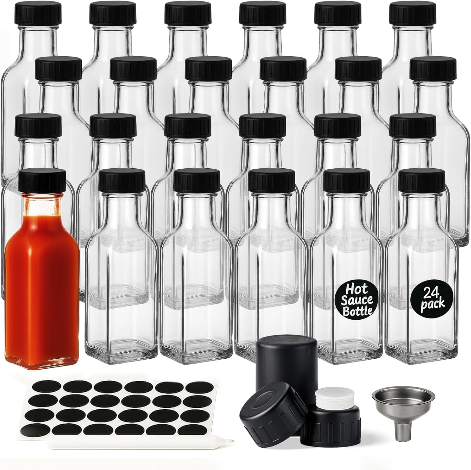 WERTIOO 5oz Glass Hot Sauce Bottles 24-Pack with Caps