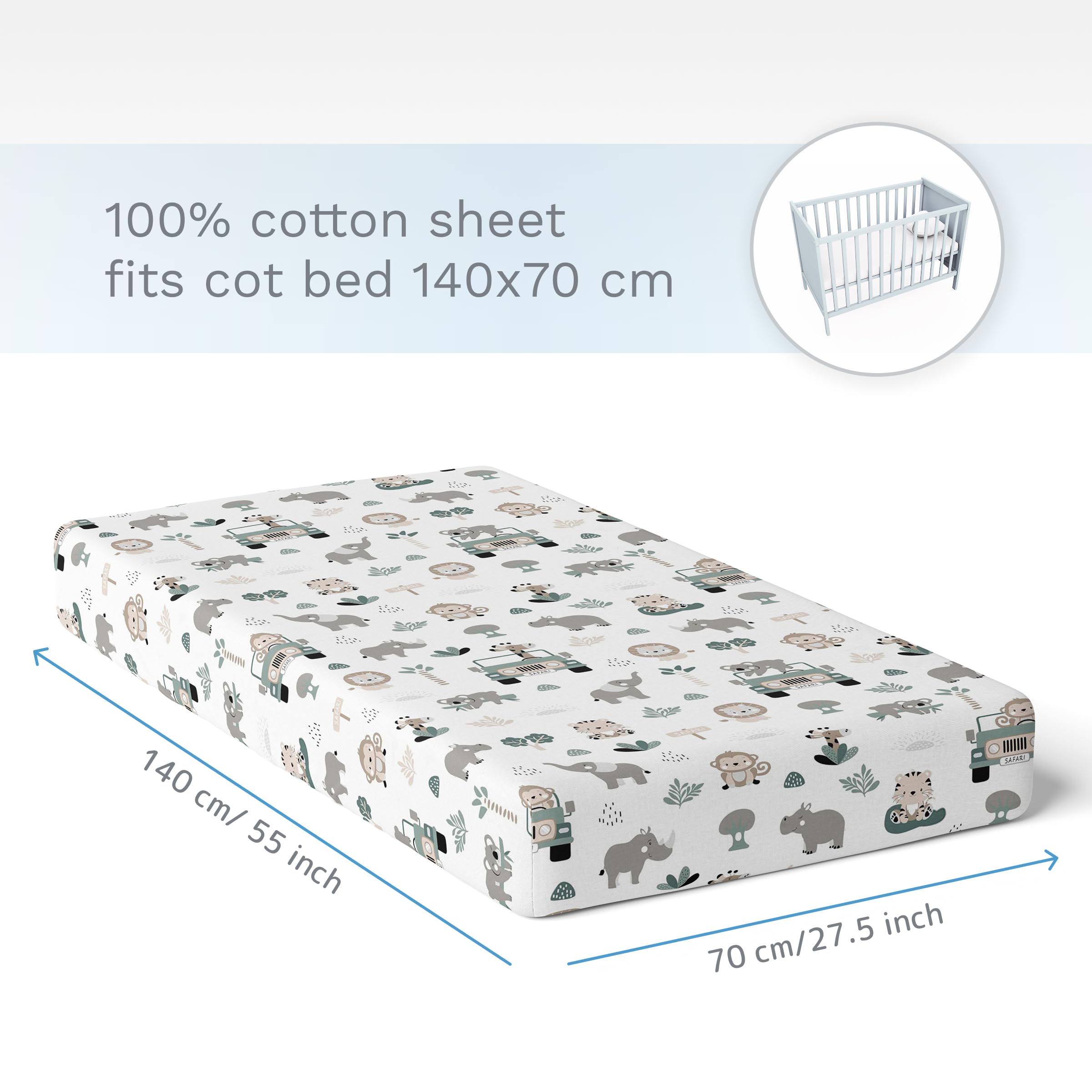Baby Comfort Nursery 100% Cotton Fitted Sheet fits 140x70 cm Cot Bed Mattress (Safari Cars) — view 4
