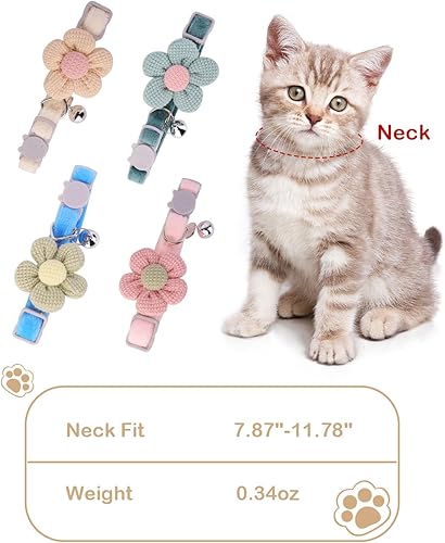Miniatura 5 de Collar de gato con flor, collares de gato para niñas y gatos, collar de gato con campanas, collar ajustable para gatito, bonito collar de gato