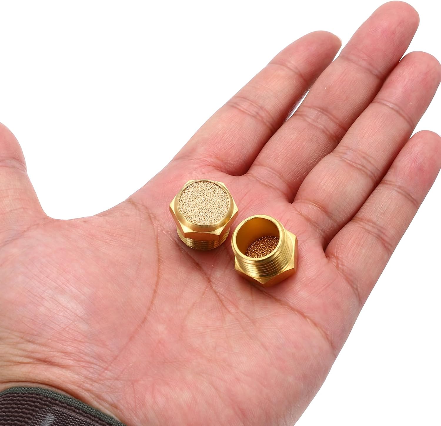 MECCANIXITY 4pcs Male Air Pneumatic Mufflers 3/8" NPT Sintered Bronze Muffler Air Fittings for Pneumatic Tool and Industrial Machinery