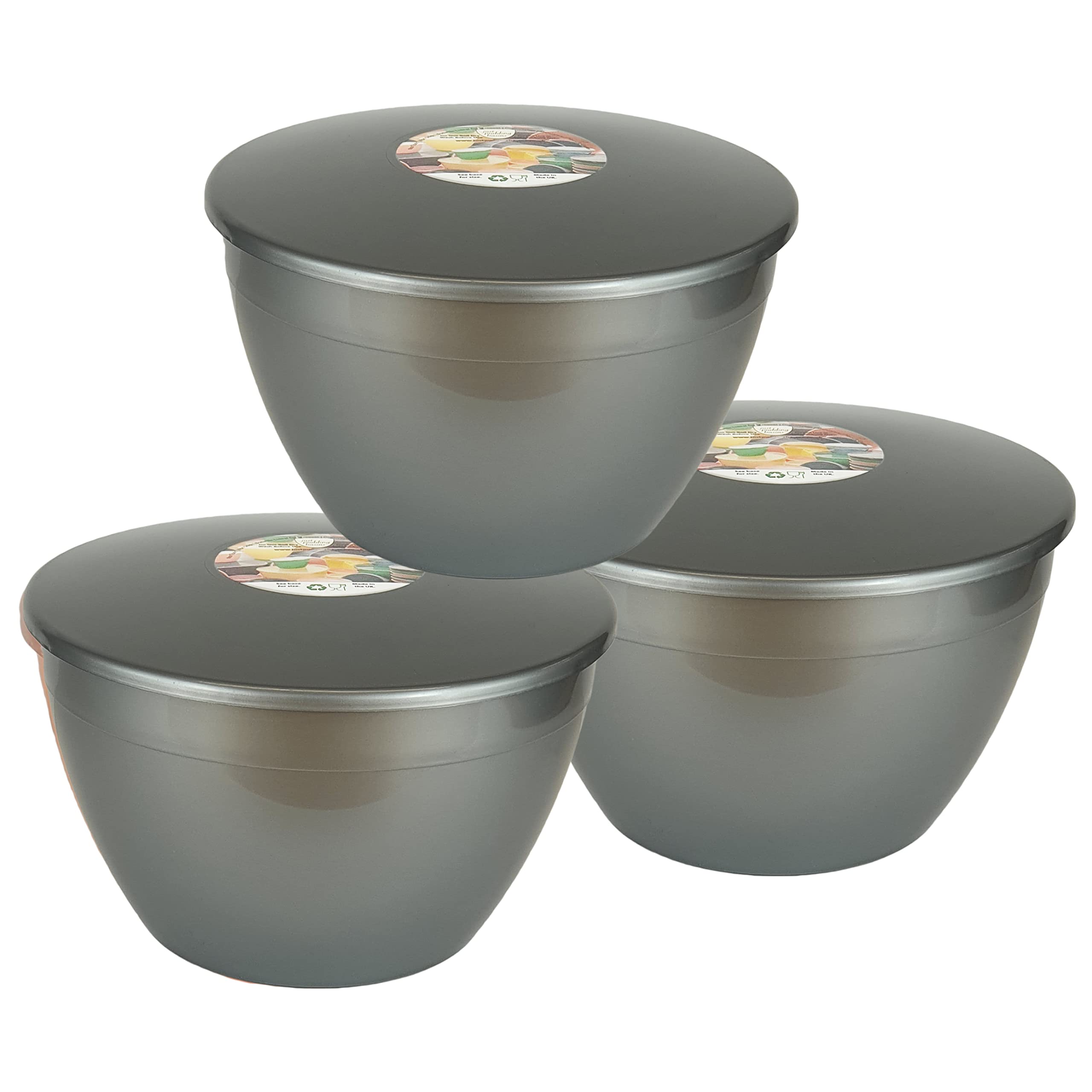 Just Pudding Basins Silver Coloured Plastic Pudding Basins Large Size 3 Pint Food Safe Steaming Bowls with Matching Lid 1.7lt Pack of 3 — image 1