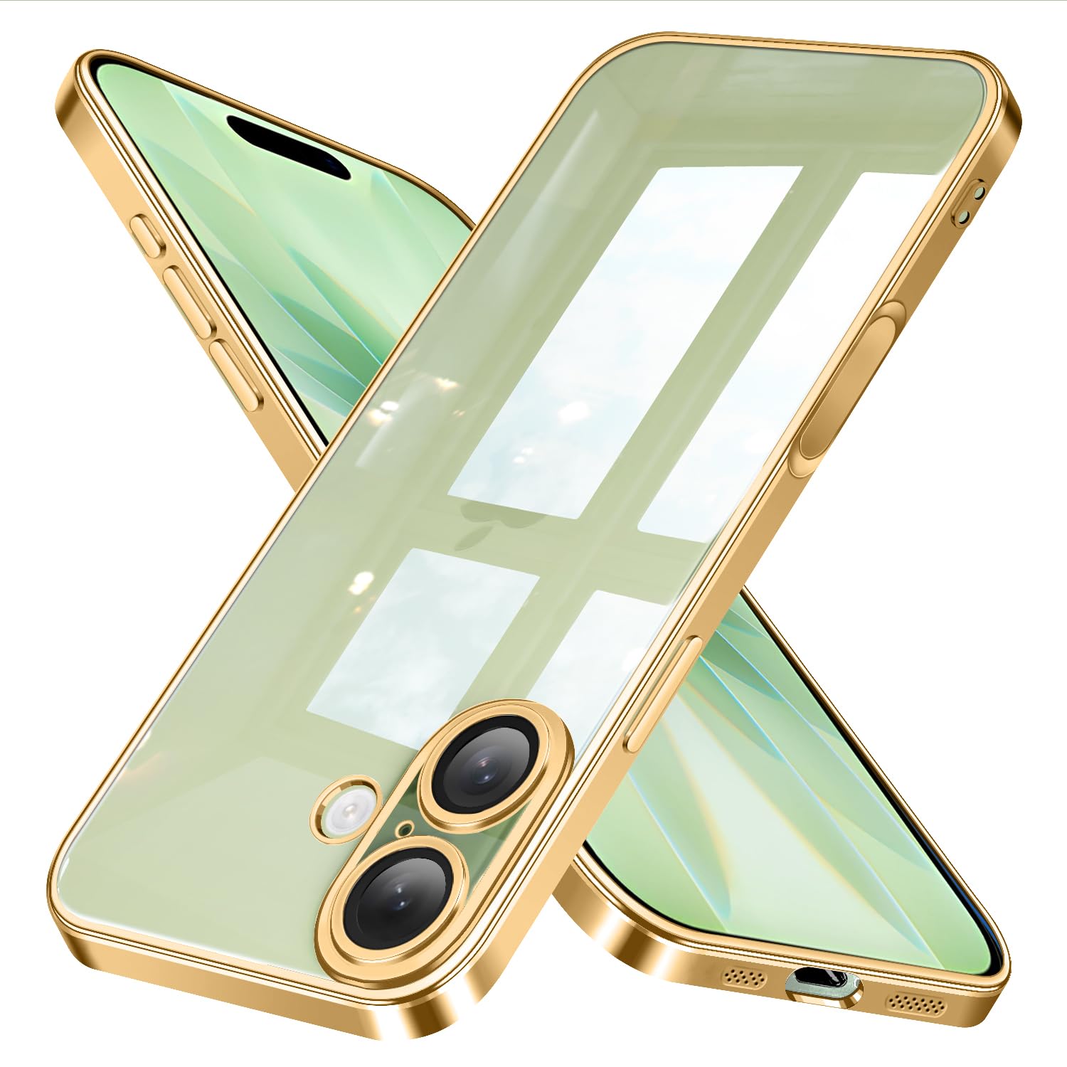 iPhone 17 用 ケース クリア アイフォン 17 カバーカメラレンズ保護付き 透明 iphone17 スマホケース TPU 薄型 耐衝撃 スリム ストラップホール付き ワイヤレス充電対応 6.3インチ アイホン 17 クリアケース ゴールド