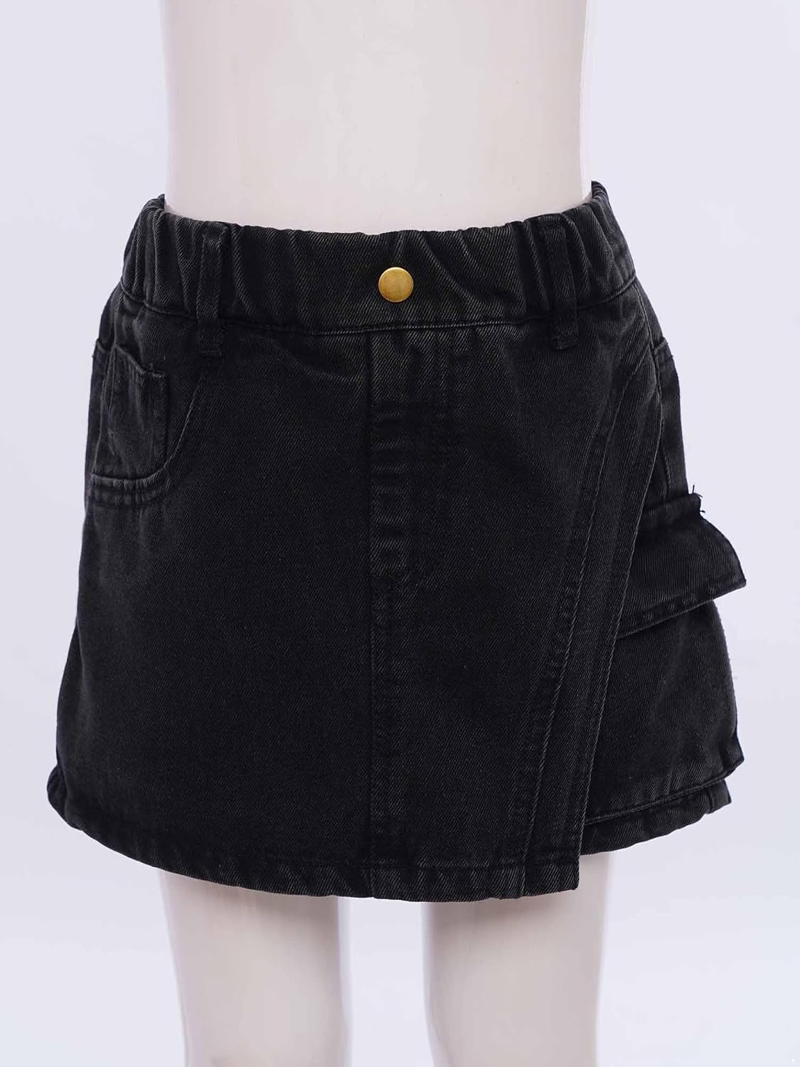 Girls Elastic High Waist Denim Skorts Casual Mini Asymmetric Wrap Jean Shorts Skirt with Pockets