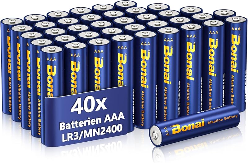 BONAI Longlife AAA Batteries, Pack of 40 AAA Mini Batteries Alkaline 1.5V High Capacity LR3 Long Life 10 Year Battery Eco Friendly Packaging for Toys, Home Automation Devices
