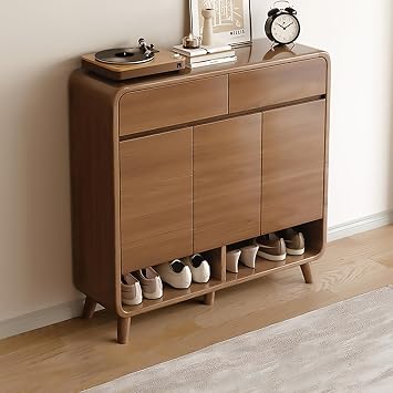 Shoe Storage Organizer, Shoe Cabinet with Drawers and Doors, Wooden 5 Tier Shoes Rack with Adjustable Shelves Retro for Entryway Hallway Living Room Bedroom